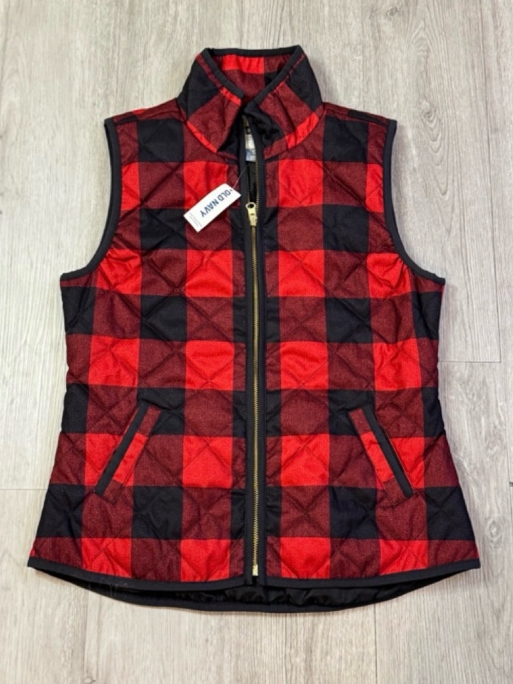 Old Navy Red & Black Quilted Buffalo Plaid Vest